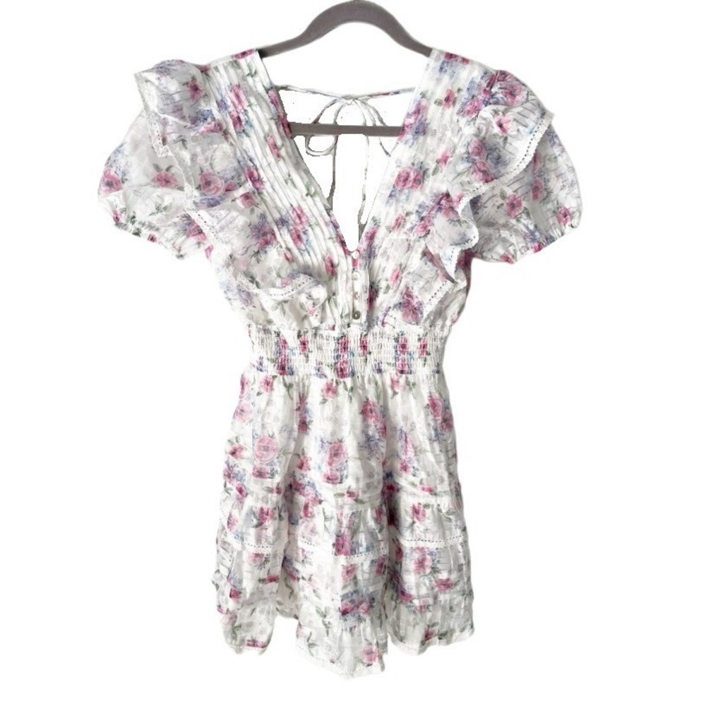 Ultramarine In Bloom Romantic Floral Ruffle Mini Dress Size Small Cocktail Party